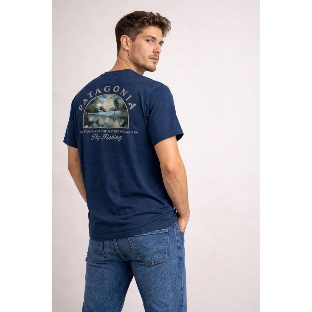 Patagonia Fly Fishing Graphic Tee Navy Blue Mens Medium